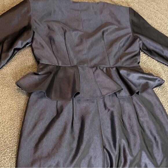 Rotate Birger Christensen Annie Black Satin Long Sleeve Peplum Mini Dress Size 8 - Picture 6 of 10